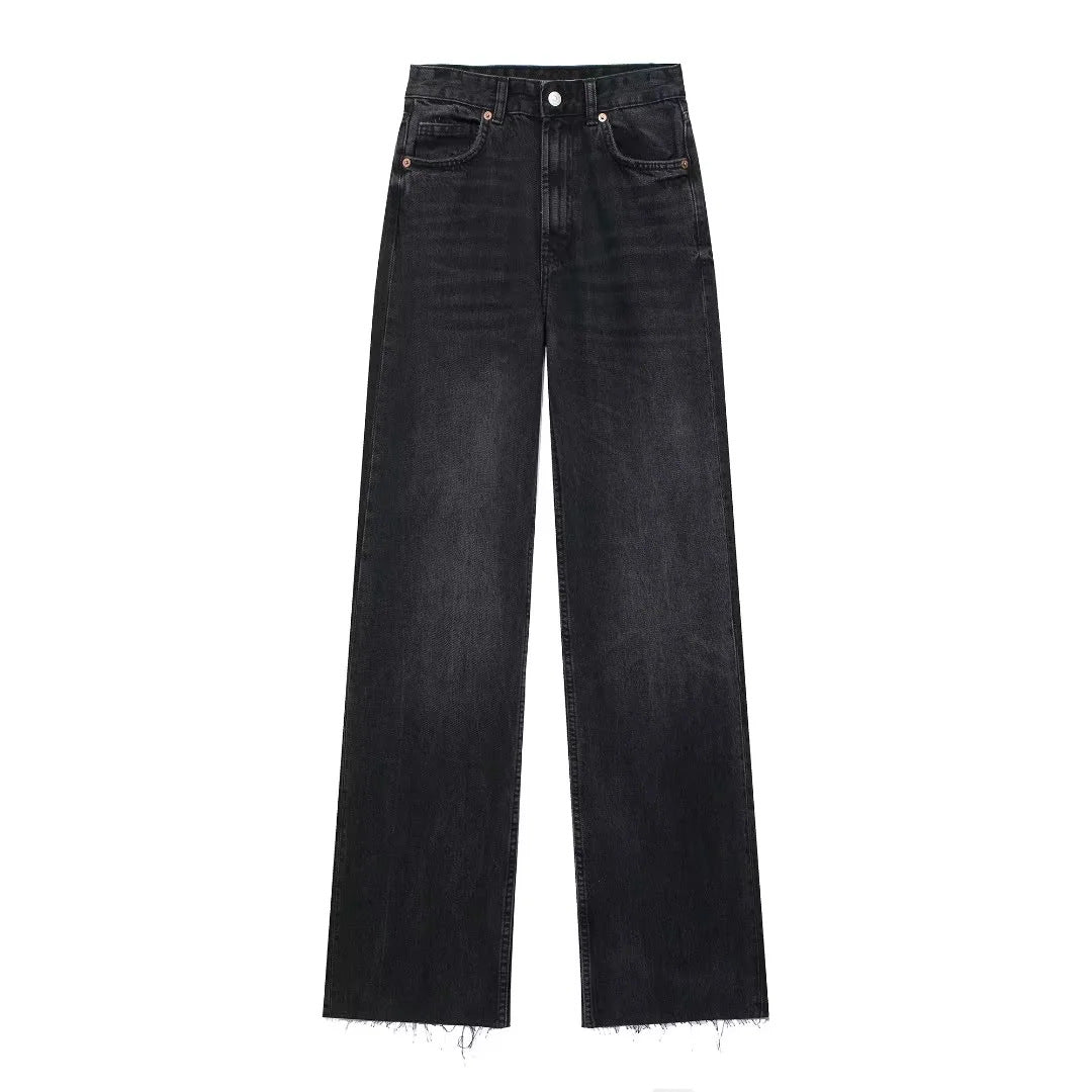 Anna & Julia® | Czarne jeansy z szerokimi nogawkami