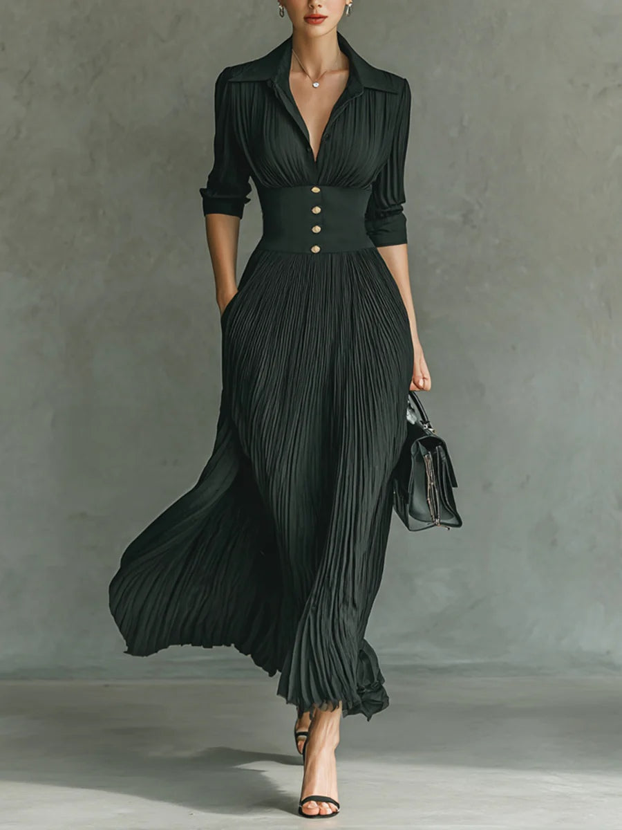 Anna & Julia® | Plisowana sukienka maxi z paskiem