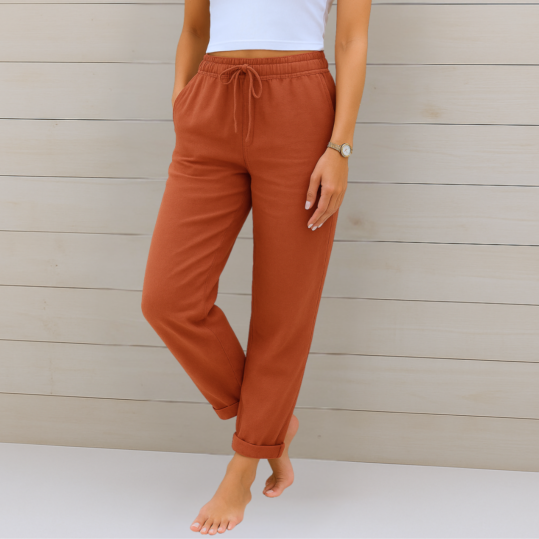 Anna & Julia® | Wygodne oddychające lniane spodnie stretch