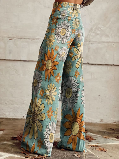 Anna & Julia® | Spodnie palazzo vintage we wzór w kwiaty