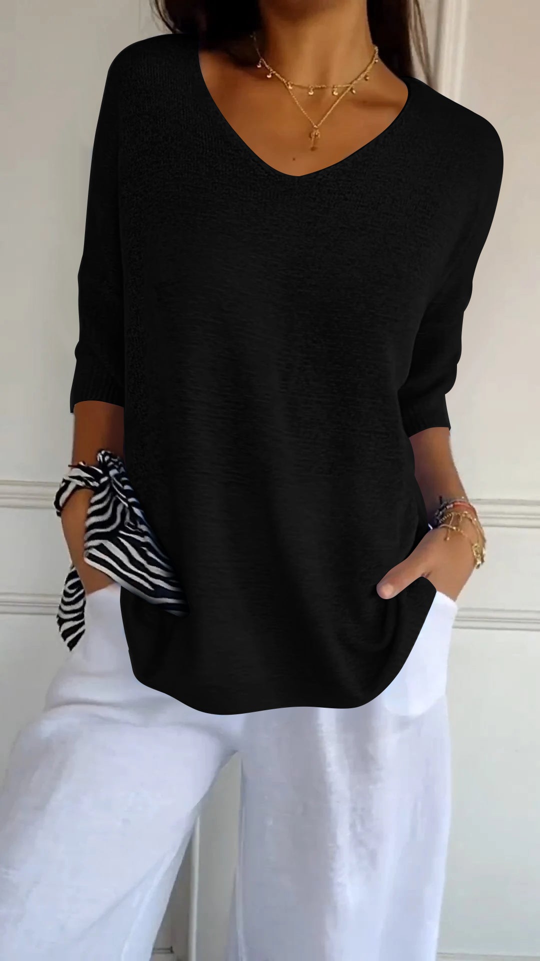 Anna & Julia® | Dzianinowy top z dekoltem V