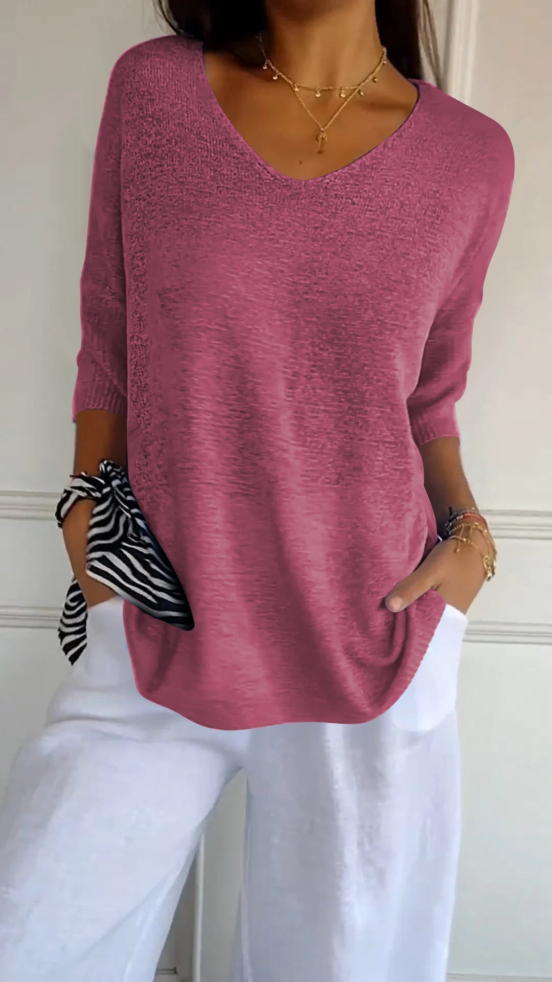 Anna & Julia® | Dzianinowy top z dekoltem V