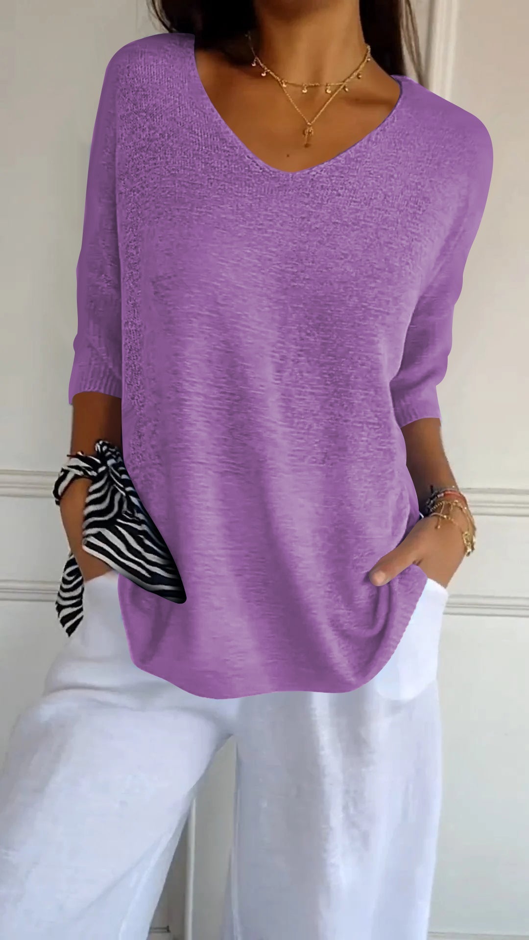 Anna & Julia® | Dzianinowy top z dekoltem V