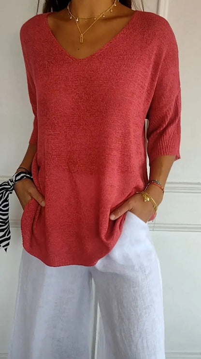Anna & Julia® | Dzianinowy top z dekoltem V