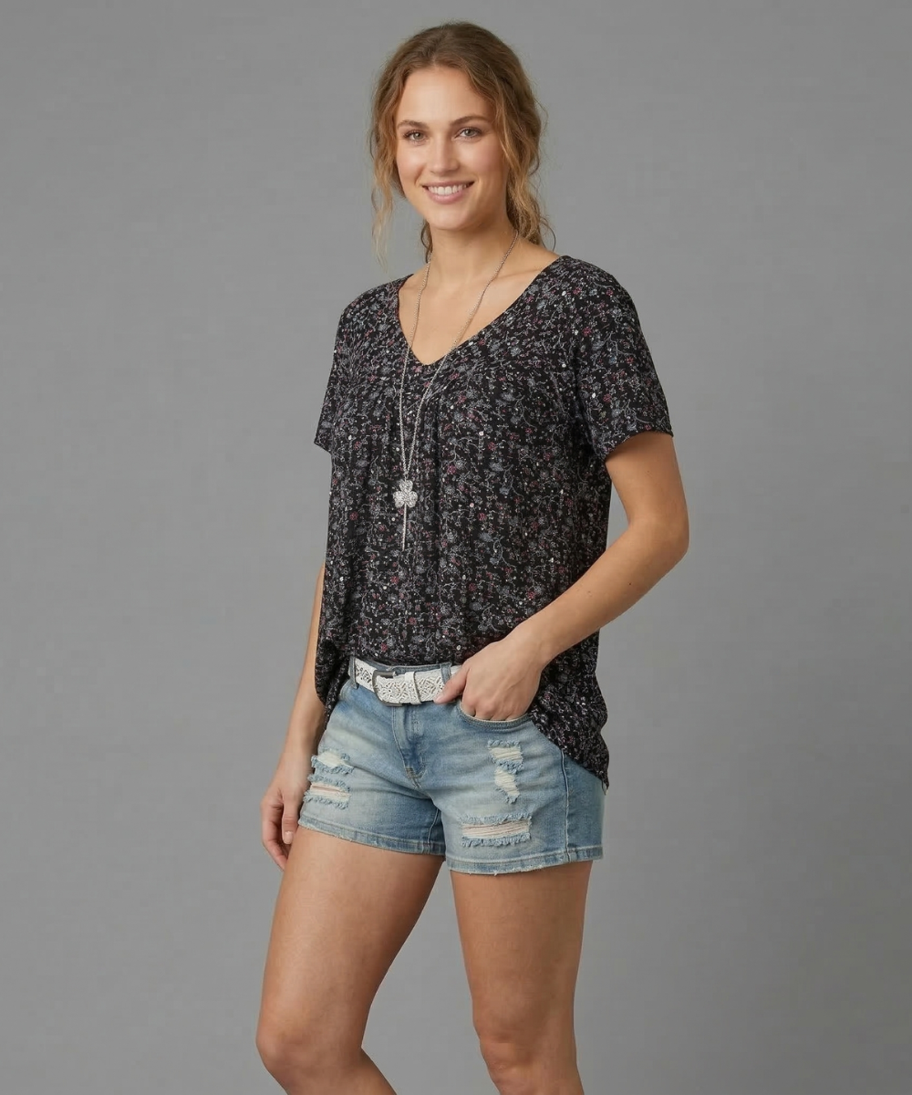 Anna & Julia® | T-shirt Flora z dekoltem V
