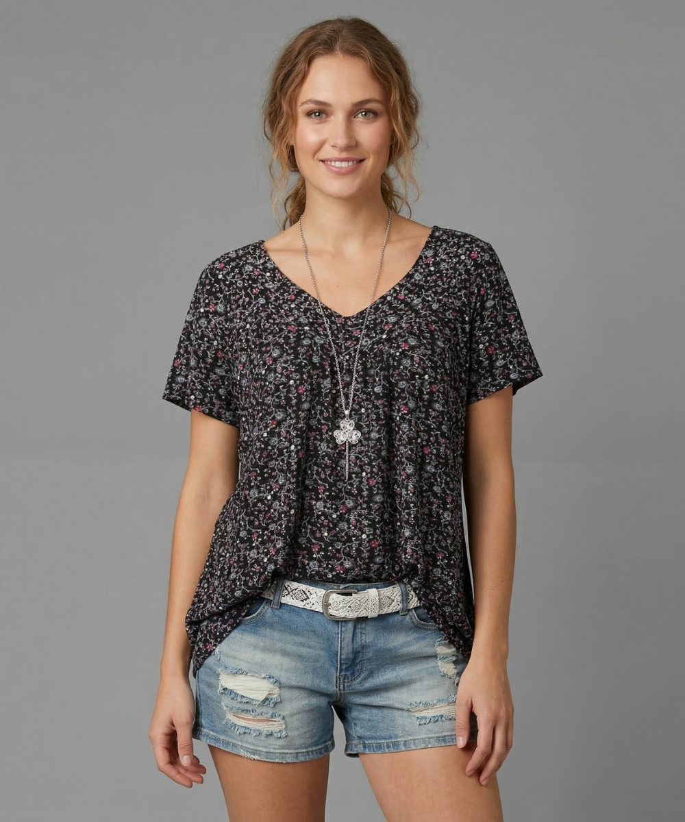 Anna & Julia® | T-shirt Flora z dekoltem V
