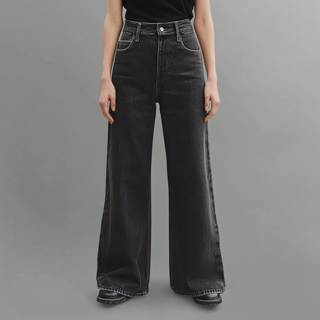 Anna & Julia® | Czarne jeansy z szerokimi nogawkami