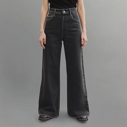 Anna & Julia® | Czarne jeansy z szerokimi nogawkami