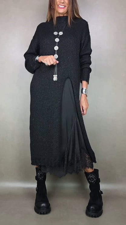 Anna & Julia® | Kompletna stylowa stylizacja (długi sweter + sukienka)